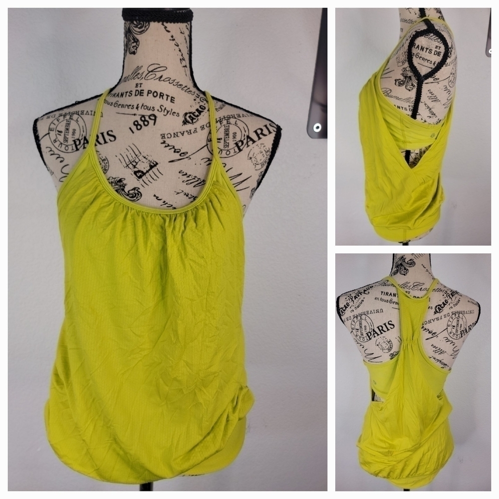 Lululemon Sz 4 Tank Top 2 in 1 Sport Bra Tank Yellow Green